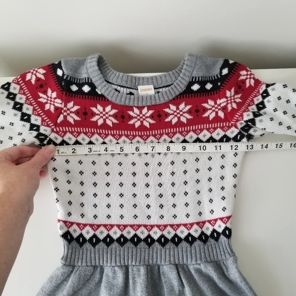 Gymboree Long Sleeve Fair Isle Sweater Dress Gray/White/Red Size 8